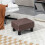 (Brown, Polyester) Linen Footstool Ottoman Cube - Brown 2