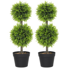 Set of 2 Decorative Artificial Trees, Topiary Ball-shaped Boxwood Trees in Pot, Fake Plants for Home Indoor outdoor Decor, 60cm, 2 Tree Balls