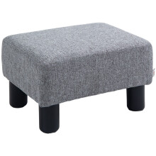 (Grey, Polyester) Grey Linen Footstool Ottoman Cube