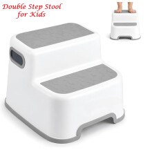Double Step Stool for Kids Non-Slip Toddler (Grey)