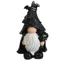 Halloween Dark Wizard Gothic Gnome Resin Figurine with Skull Staff, Creative Home Decor Tabletop Statue Gift