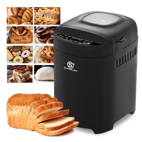 SUPERLEX 550W Bread Maker Mulit-Menus LCD Display Make Two Sizes Of Bread Black
