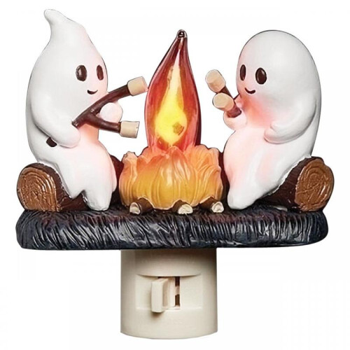 (Ghost Socket Type A US Standard   1pcs, white) Ghost Campfire Flickering Nightlight, Halloween Decoration, USB Powered, Creative Home Gift