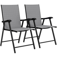 Outsunny 2-Pack Folding Garden Chairs, Light Grey