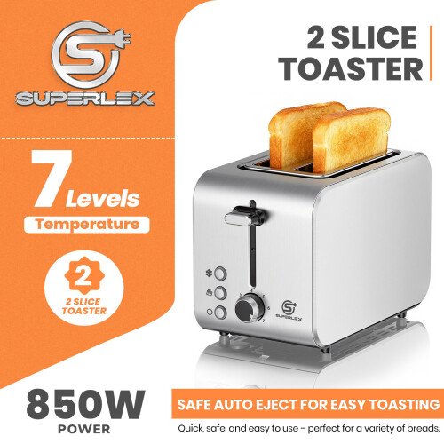SUPERLEX Stainless Steels 2 Slice Digital Toaster Defrost/Rehea Browning Setting