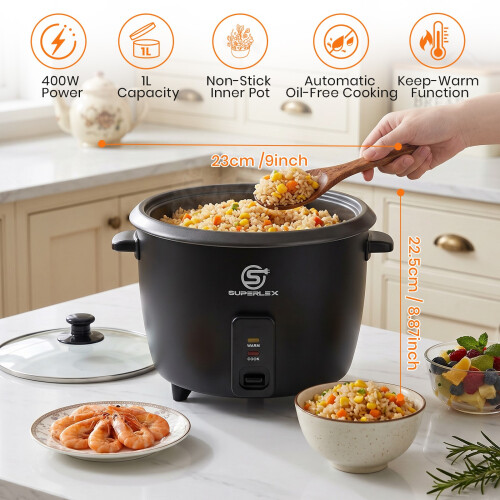 SUPERLEX Electric Rice Cooker - Non-Stick Removable Bowl & Keep Warm Function 1L 1