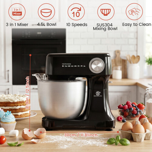 SUPERLEX 800W Stand Mixer Efficient Mixing Safety Switch Stainless Attachments 1