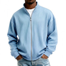 (Sky blue, S 1pcs) Men's Full Zip Hoodie Jacket Half Zip High Collar Chunky Knit Pullover Casual Warm Outerwear Fall Winter