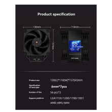 2,5-Inch Ips Lcd-Scherm Cpu-Koeler met 7 Heatpipes Luchtkoeler voor 1700/1851/Am5-Aansluitingen voor Gaming-Pc