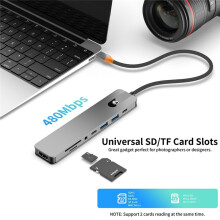USB-C Hub USB C to -Compatible Adapter USB3.0 Docking Station PD Charging /TF Card Reader for Laptop