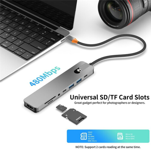 USB-C Hub USB C to -Compatible Adapter USB3.0 Docking Station PD Charging /TF Card Reader for Laptop