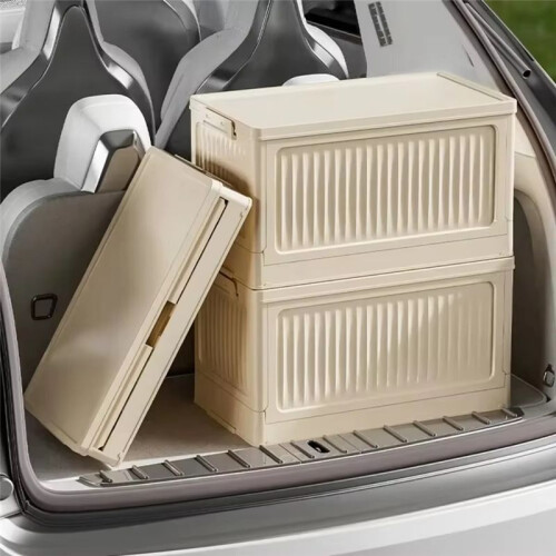 Large Capacity Folding Storage Box with Pulley - Stackable Plastic Organizer with Lid, Portable Container for Home 2