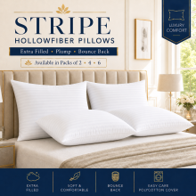 (4x) Stripe Pillows Hollowfiber Extra Filled Plump Bounce Neck Back Head Support Bed Pillows Pack of 2,4,6