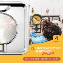 Silver Drip Pans Square,SGP-400,Burner Covers BN24 Replacement Chrome Square Gas Range Pans Made of Porcelain 4pcs