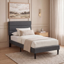 (Dark Grey Linen, Single) Vandura Ottoman Fabric Bed Frame Under Bed Storage, Upholstered Headboard & Gas Lift Storage Base-Bedroom Furniture