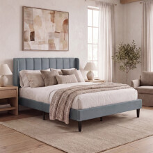 (Light Grey Linen, King Size) Vianna Ottoman Fabric Bed Frame Under Bed Storage, Upholstered Headboard & Gas Lift Storage Base-Bedroom Furniture