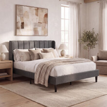(Dark Grey Linen, Double) Vianna Ottoman Fabric Bed Frame Under Bed Storage, Upholstered Headboard & Gas Lift Storage Base-Bedroom Furniture