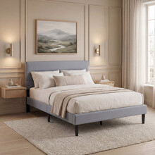 (Light Grey Linen, Double) Vandura Ottoman Fabric Bed Frame Under Bed Storage, Upholstered Headboard & Gas Lift Storage Base-Bedroom Furniture