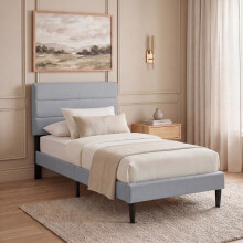 (Light Grey Linen, Single) Vandura Fabric Bed Frame Under Bed Storage, Upholstered Headboard & Gas Lift Storage Base-Bedroom Furniture