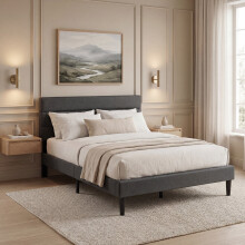 (Dark Grey Linen, Double) Vandura Fabric Bed Frame Under Bed Storage, Upholstered Headboard & Gas Lift Storage Base-Bedroom Furniture