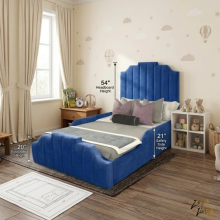 (Grey Velvet, with Mattress(No Gslift)) Kids Crown Bed Frame Plush Velvet Ottoman Gas Lift Storage 54" Headboard 3FT UK