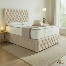 (6ft Super King(04 Drawers), Silver(with Mattress)) Divan Bed Set Chesterfield Plush Velvet Upholstered with Mattress Drawers Storage Bed