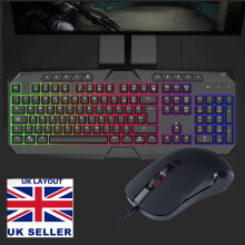 UK Gaming Keyboard Mouse And Set RGB LED USB Wired For PC Laptop Xbox PS4 PS5