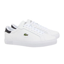 (8 UK, White/Black) Lacoste Mens Powercourt Leather Flat Trainers