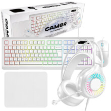 White Gaming Keyboard and Mouse Headset Mat Set LED USB Wired For PC Laptop UK