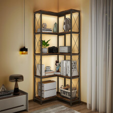 5 Tier Corner Bookshelf RGB Lighted Industrial Corner Shelf Study Open Storage