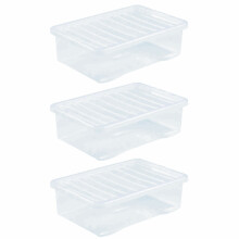 3 x 32 Litres Large Storage Box With Lids Home Underbed Clear Plastic - UK Made