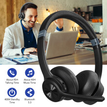 MPOW Bluetooth 5.3 Headset Wireless Headphones Mic for Trucker Office PC Calling