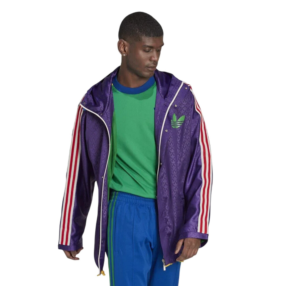 Adidas (L, Purple) Mens Originals All Over Logo Hooded Waterproof Jacket