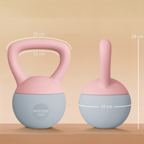 6kg Soft Kettlebell – Non-Slip Handle, Pink/Grey 2