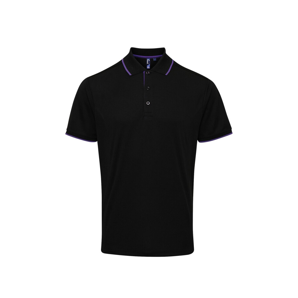 Premier (2Xl, Black/Purple) Mens Contrast Coolchecker Polo Shirt