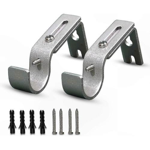 Heavy Duty Rust Proof Metal Curtain Rod Bracket Set with Screws (2pcs, Silver)