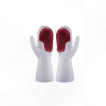 Reusable PVC Kitchen Cleaning Gloves with Brush, Waterproof for Dishwashing, Bathroom, Car - 2 Sets (Red+Purple)