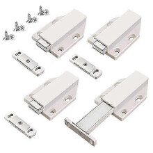 Heavy Duty Push Latch 4 Pack - Magnetic Cabinet Latches for Large Doors, Push to Open White Hardware