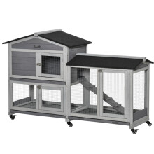 Wooden Rabbit Hutch, Guinea Pig Cage, with Wheels, Run, Slide-Out Tray, Ramp