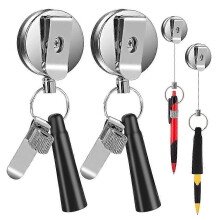 2 Pack Heavy Duty Retractable Pull Pen Pencil Holder Universal Retractable Lanyard Pen for Carpenter
