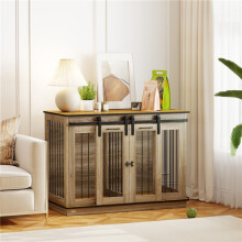 Dog Crate Furniture for Large Dogs, Double Dog Cage for Small Dogs w/ Sliding Doors, Oak Tone