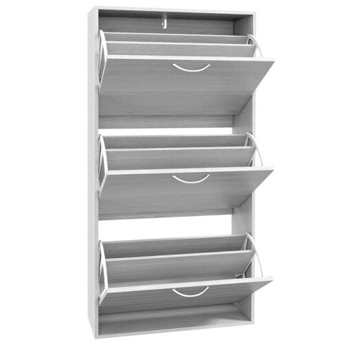 12-Shoe Flip Drawer Storage Cabinet - Grey Wood-Effect 1