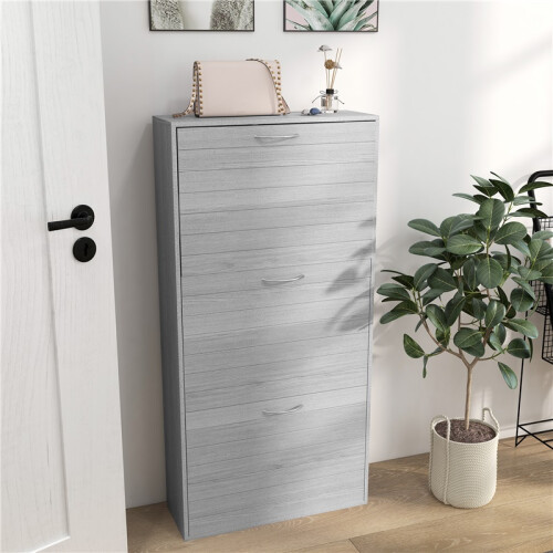 12-Shoe Flip Drawer Storage Cabinet - Grey Wood-Effect 2