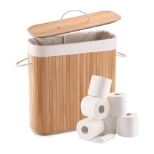 Bamboo Toilet Paper Storage with Lid & Handel, 8 Gallons (30L), Sturdy Toilet Paper Basket, Organizer for Bathroom