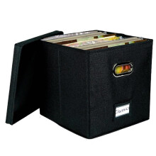 Vinyl Record Storage Box for 50+ Albums, Stylish Crate for LPs, Moving & Home Organizer