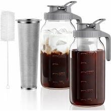 Machine à Café Froid - Pichet en Acier Inoxydable de 2 Quartes 64oz avec Filtre, Machine à Café Froid en Pot Mason