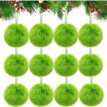 12 Piezas de Adornos Navideños de Bolas Peludas, Decoraciones para Árboles de Navidad, Pompones Colgantes para el Árbol de Navidad en Verde
