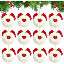 12 Stuks Fuzzy Kerstballen Ornamenten Kerstboom Decoraties Fuzzy Poms Hangdecoraties voor Kerstboom Wit
