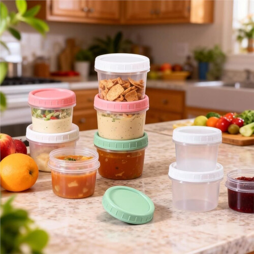 4 Oz Small Plastic Containers with Twist  Lids [20 Sets], Stackable Little Food Storage Containers for Snack Lunch 2