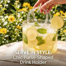 2PCS Glass Purse for Drinks - 26oz Handbag Shaped Cocktail Glass with Straw, for Wine, Juice, Iced Coffee
